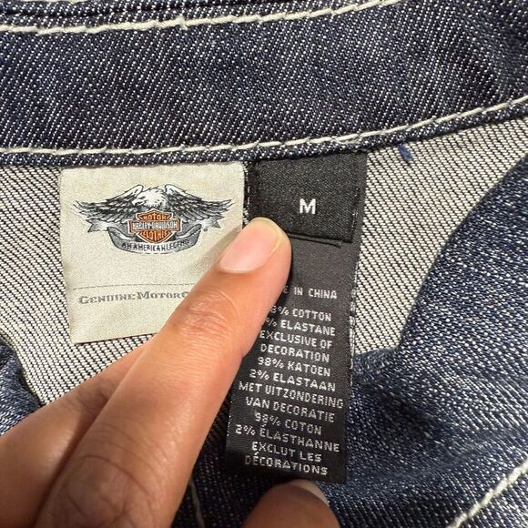 Harley Davidson Jean Jacket Womens Medium Denim Patches Zip Up Biker Motorcycle - Picture 3 of 11